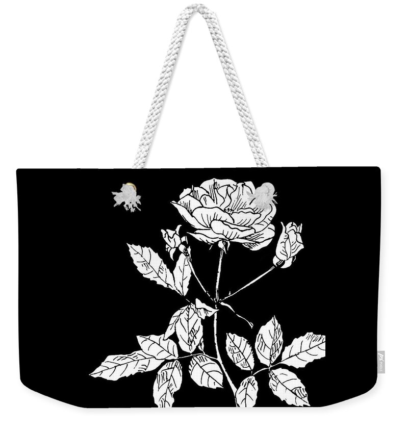 Rose Weekender Tote Bag featuring the drawing Rose 2 on Black by Masha Batkova