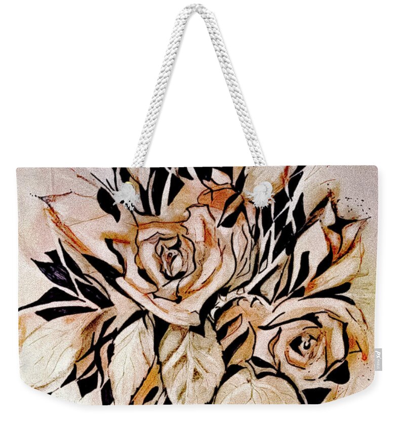 Rose Weekender Tote Bag featuring the drawing Rose Drawing Capturing Negative Spaces by Lisa Kaiser