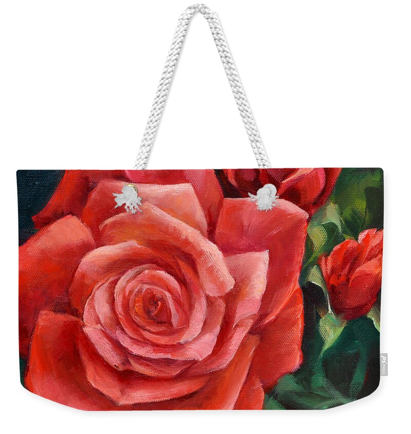 Nature Weekender Tote Bag featuring the painting Rose Family by Laurie Snow Hein