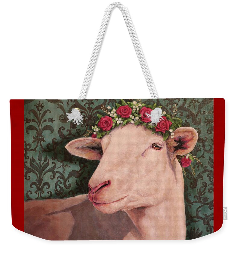 Sheep Weekender Tote Bag featuring the painting Rose by Joan Frimberger