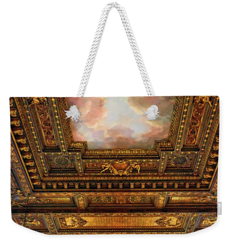 New York Public Library Weekender Tote Bag featuring the photograph Rose Reading Room Ceiling by Jessica Jenney