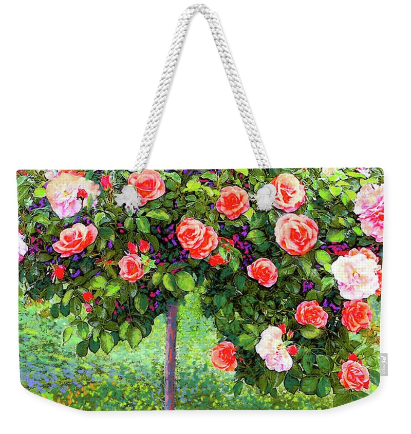 Landscape Weekender Tote Bag featuring the painting Rose Tree Reverie by Jane Small