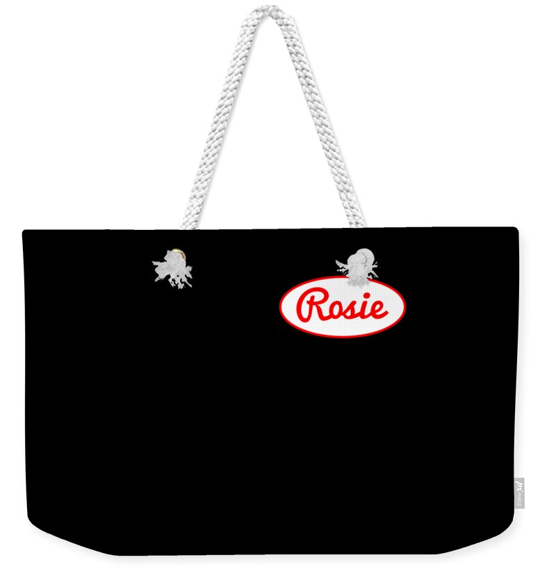 Rosie Weekender Tote Bag featuring the digital art Rosie The Riveter Costume Front by Flippin Sweet Gear