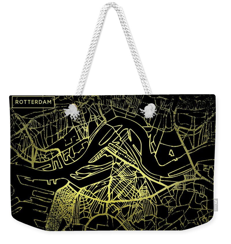 sociaal Circulaire map Rotterdam Map in Gold and Black Weekender Tote Bag by Sambel Pedes - Pixels