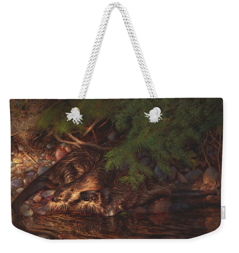 Otter Weekender Tote Bag featuring the painting Rough and Ready by Greg Beecham