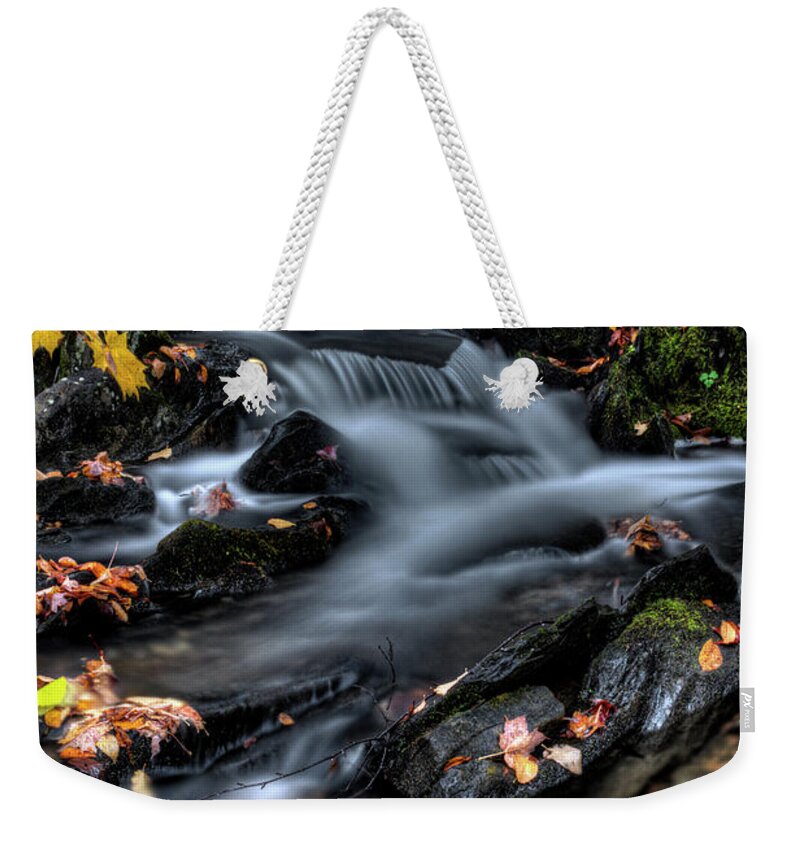 Round Weekender Tote Bag featuring the photograph Round Pond Brook Cascade by White Mountain Images