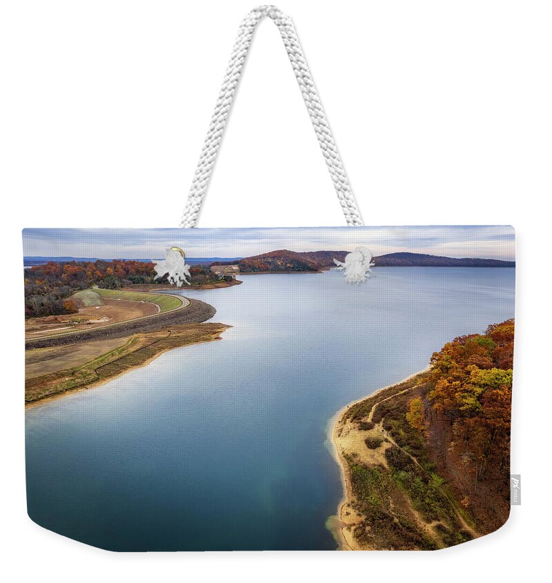 Round Valley Reservoir Weekender Tote Bag featuring the photograph Round Valley Reservoir NJ by Susan Candelario