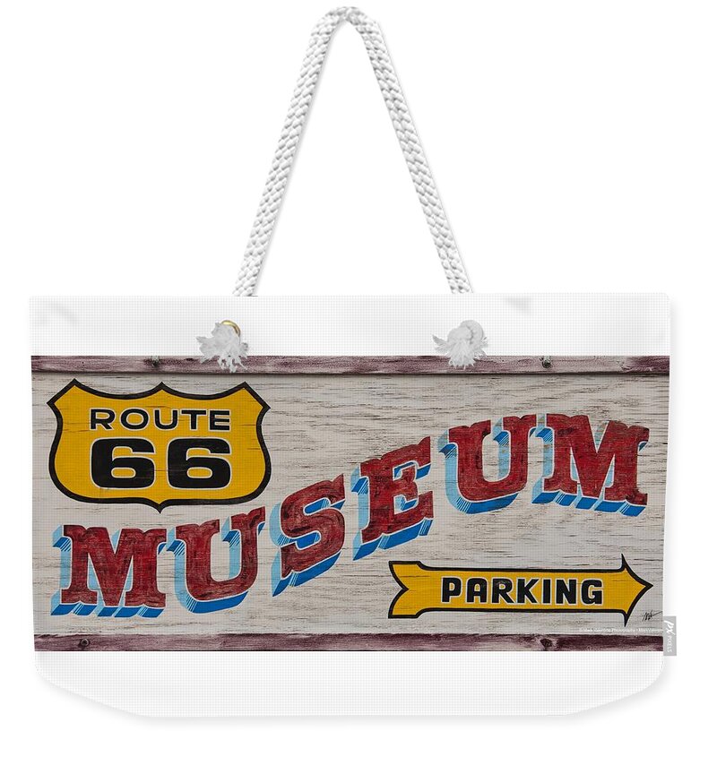 Route 66 Weekender Tote Bag featuring the digital art Route 66 Museum Parking by Mark Valentine