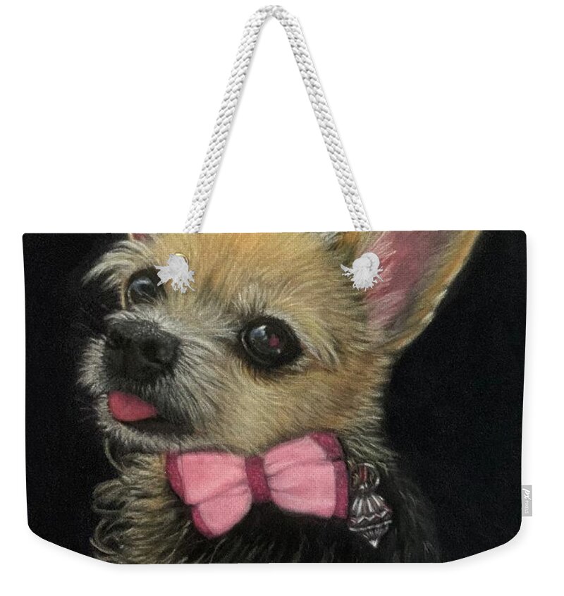Pet Memorial Commissioned Portrait Weekender Tote Bag featuring the pastel Roxie by Marlene Little