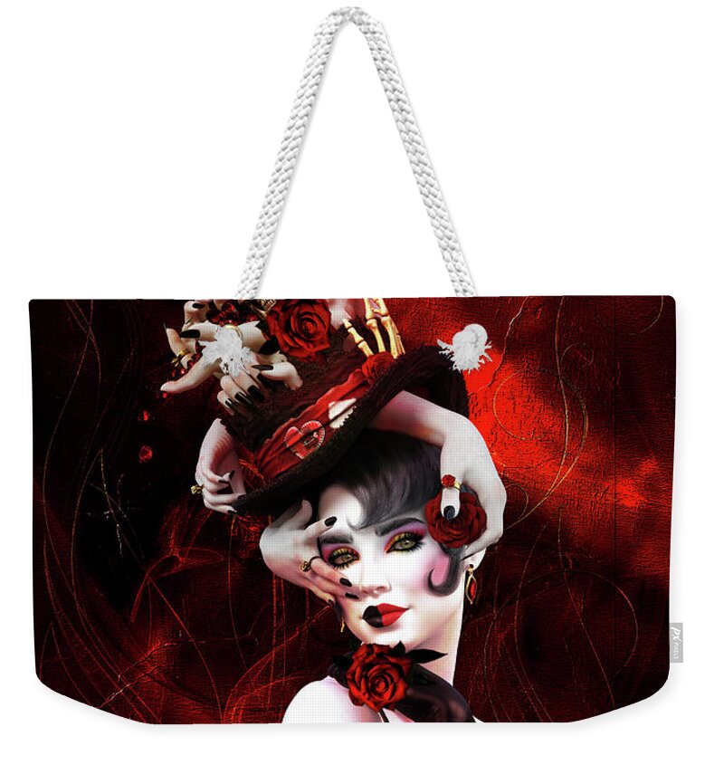 Ruby Gothic Femme Weekender Tote Bag featuring the digital art Ruby Gothic Femme by Shanina Conway
