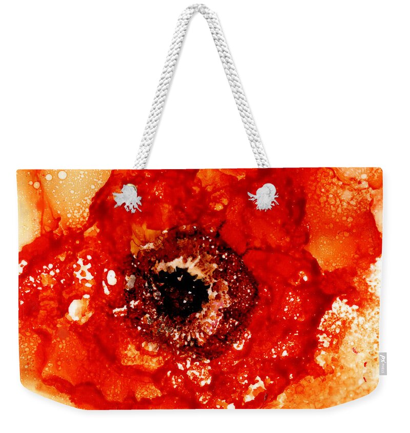Ruffled Orange Rose Weekender Tote Bag featuring the painting Ruffled Orange Rose by Daniela Easter