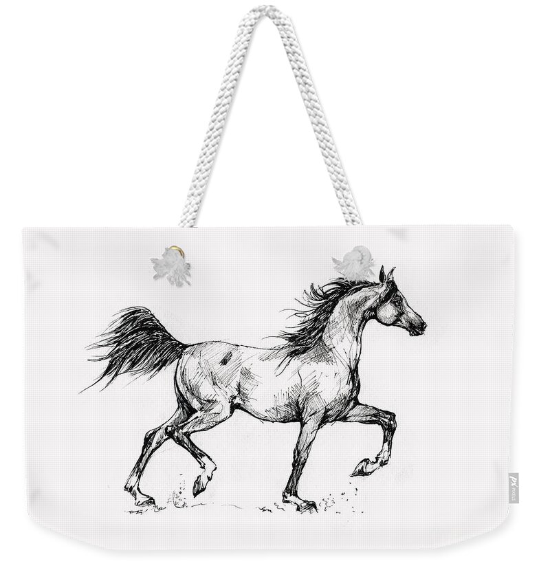  Weekender Tote Bag featuring the drawing Running Arabian Horse Drawing 1 by Ang El