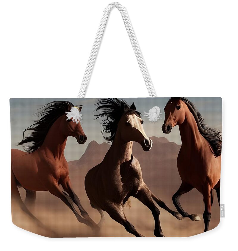 Digital Weekender Tote Bag featuring the digital art Running Horses by Beverly Read