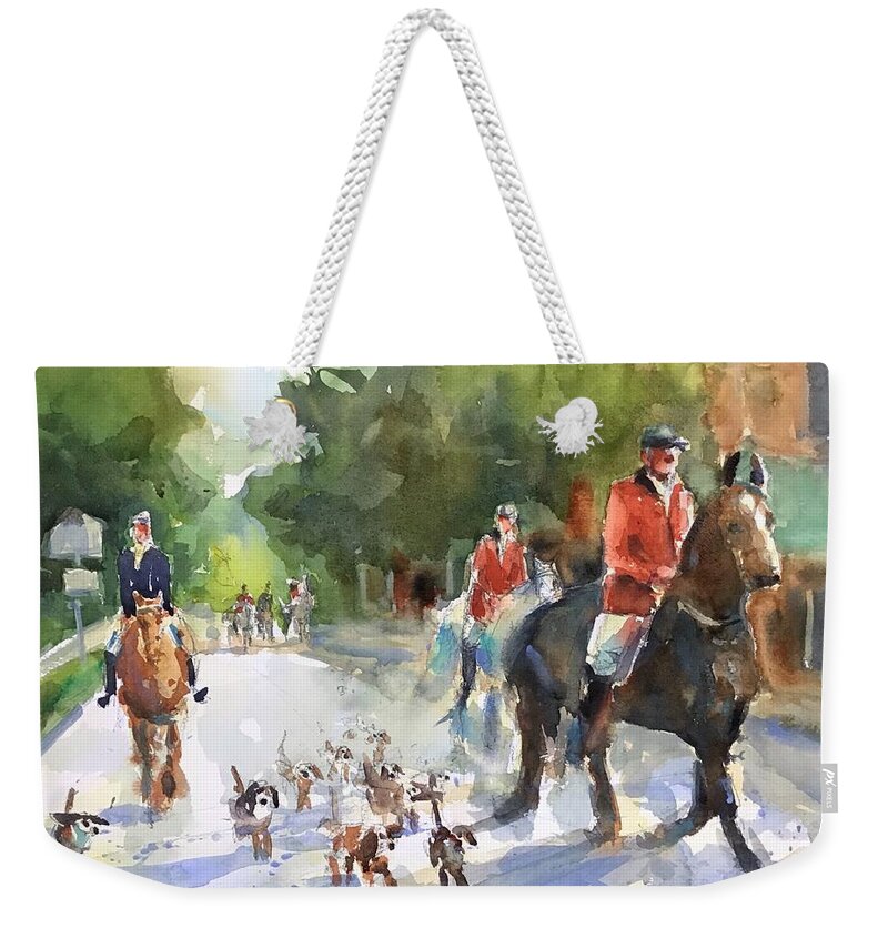 Landscape Weekender Tote Bag featuring the painting Running of the Hounds by Judith Levins