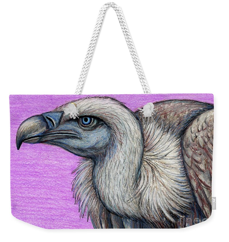 Ruppell's Vulture Weekender Tote Bag featuring the painting Ruppell's Blue Eyed Griffon Vulture by Amy E Fraser