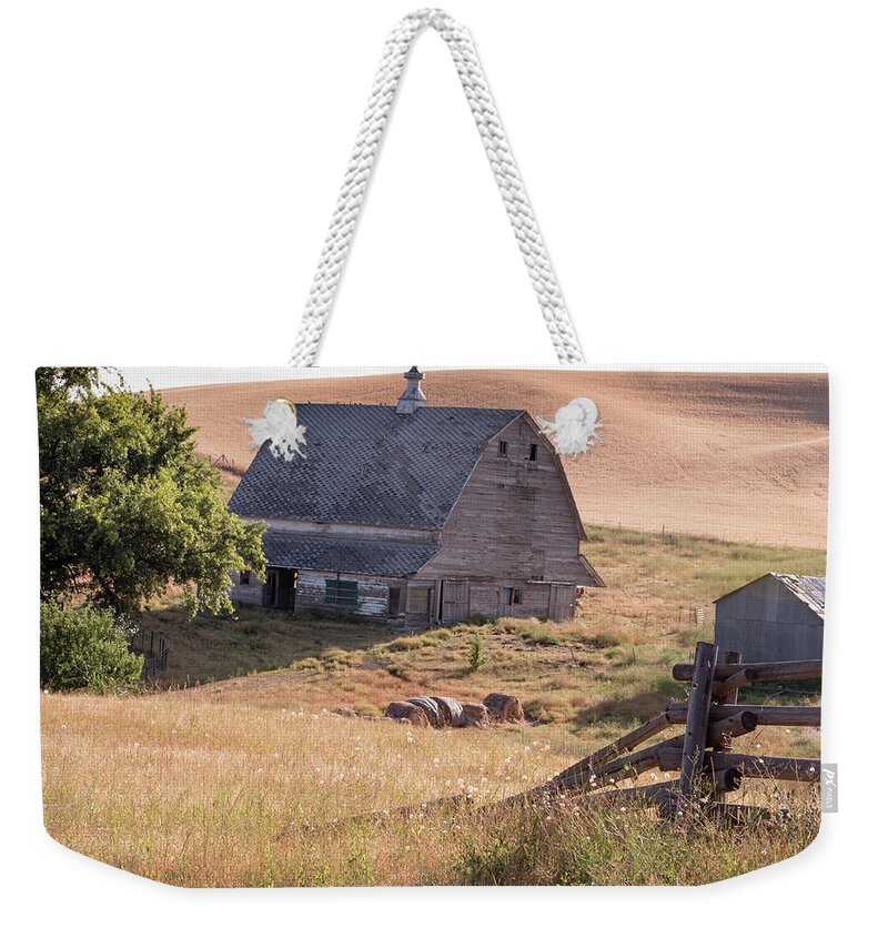 Farm Weekender Tote Bag featuring the photograph Rural Barn in the Wheat Fields by Connie Carr