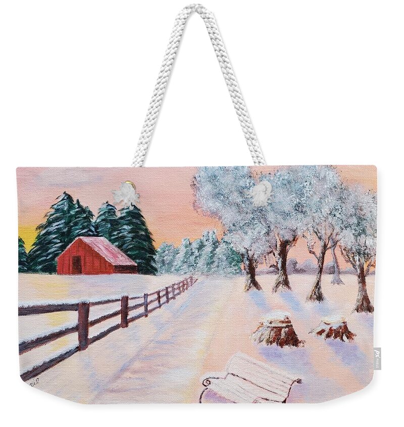 Snow Weekender Tote Bag featuring the painting Rural Retreat by Gail Friedman