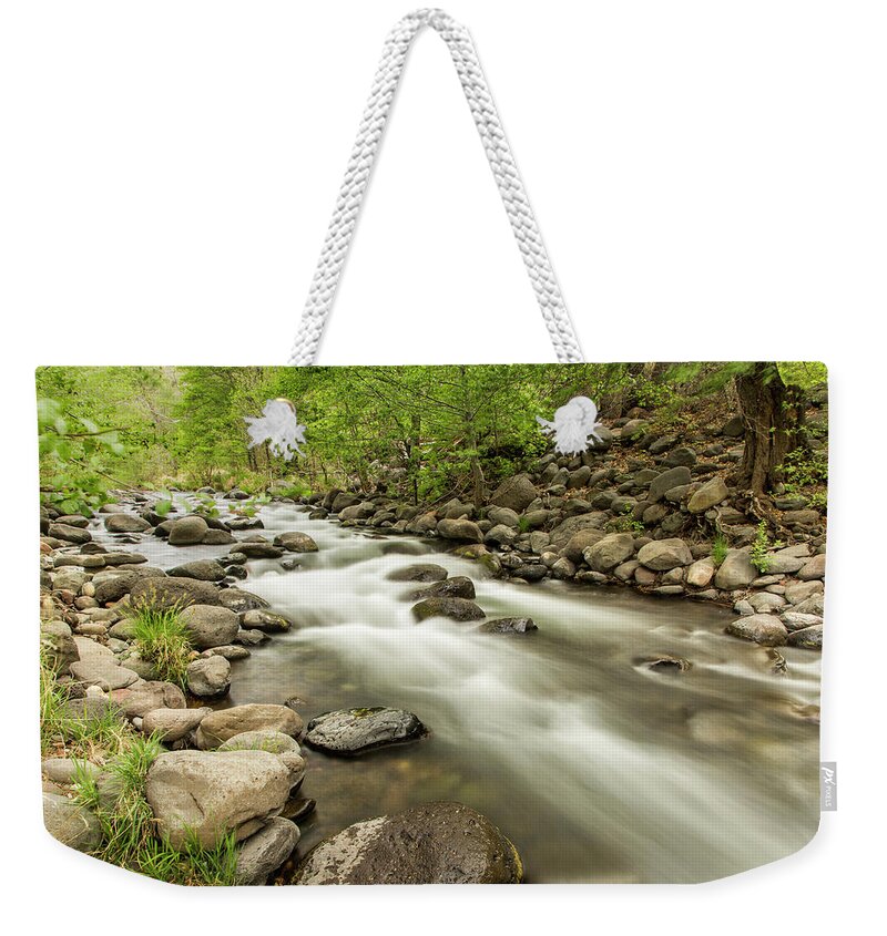 Oak Creek Weekender Tote Bag featuring the photograph Rushing Waters Of Oak Creek by Jurgen Lorenzen