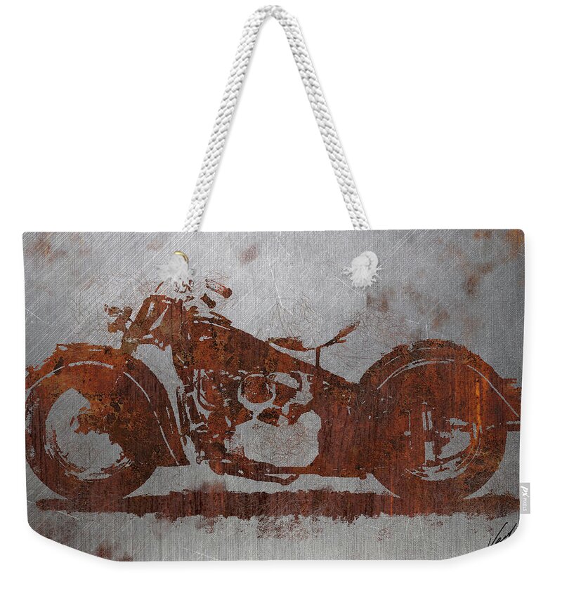 Rust Weekender Tote Bag featuring the mixed media Rust Indian Classic motorcycle by Vart Studio