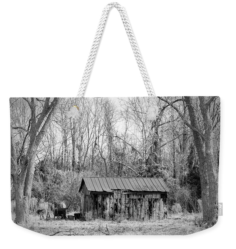Rustic Weekender Tote Bag featuring the photograph Rustic Abandoned Shed in Onslow County North Carolina by Bob Decker