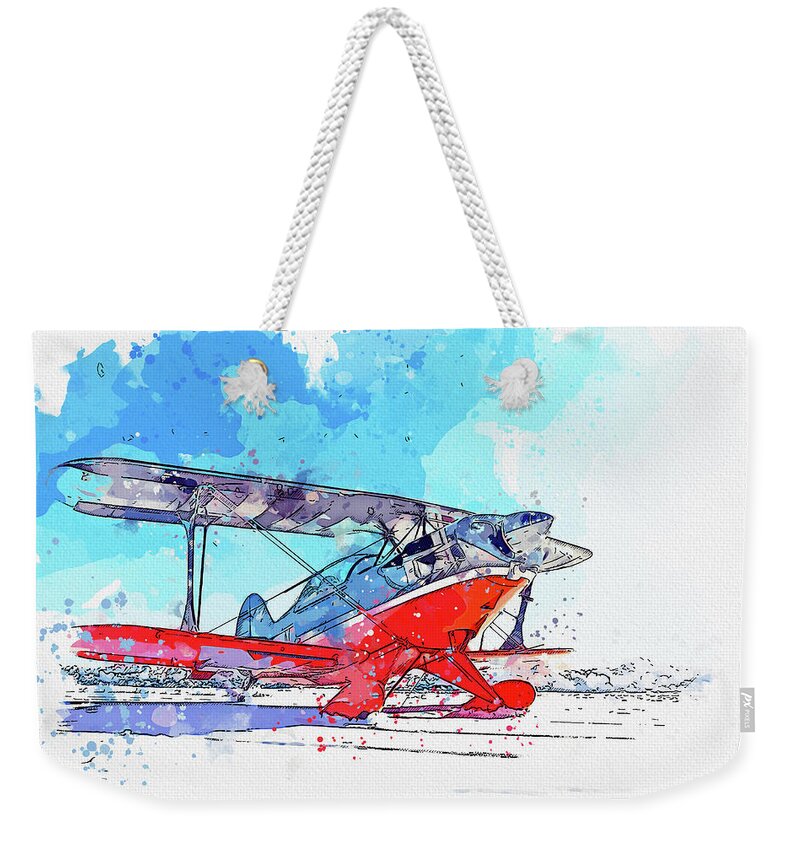Plane Weekender Tote Bag featuring the painting S- in watercolor ca by Ahmet Asar by Celestial Images
