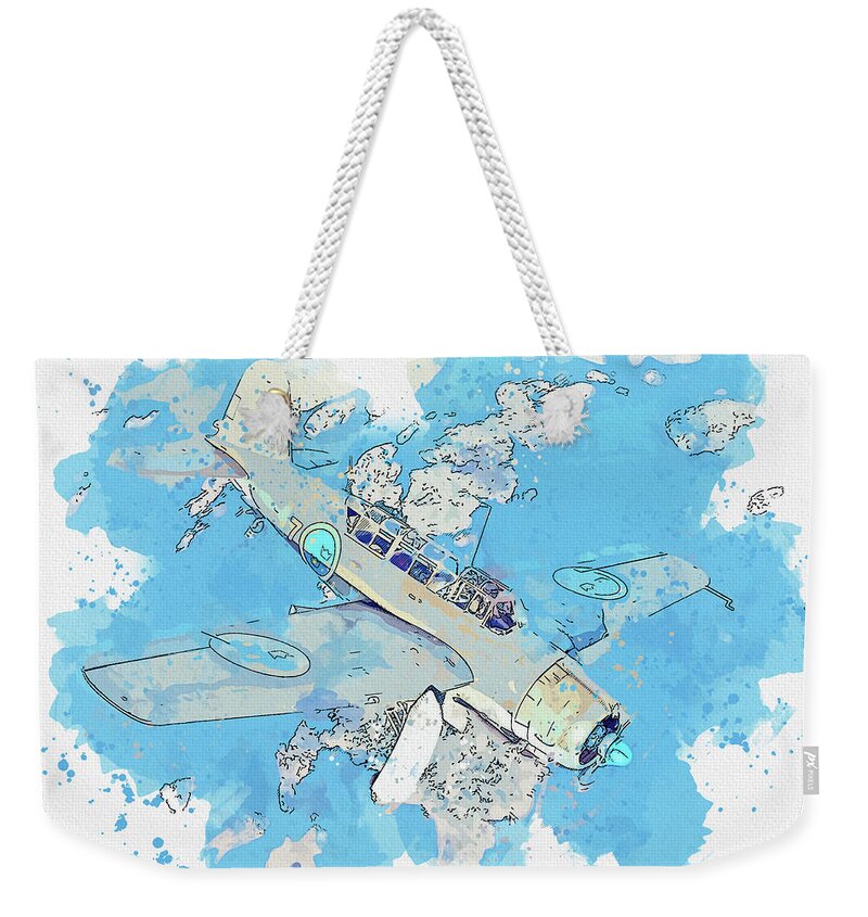 Plane Weekender Tote Bag featuring the painting Saab B in watercolor ca by Ahmet Asar by Celestial Images