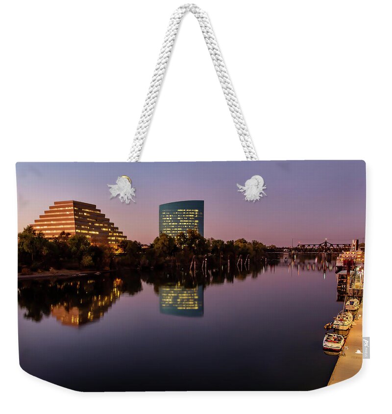 Sunset Weekender Tote Bag featuring the photograph Sacramento Riverfront Sunset by Gary Geddes