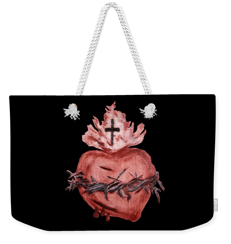 Sacred Weekender Tote Bag featuring the painting Sacred Heart Sketch by Mikayla Ruth Reed