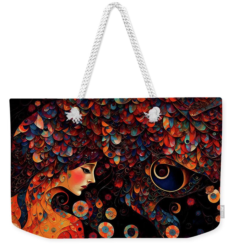 Abstract Women Weekender Tote Bag featuring the digital art Sad Beauty by Peggy Collins