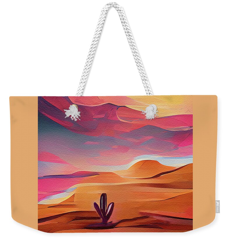 Saguaro Cactus Weekender Tote Bag featuring the digital art Saguaro In The Desert Abstract by Deborah League