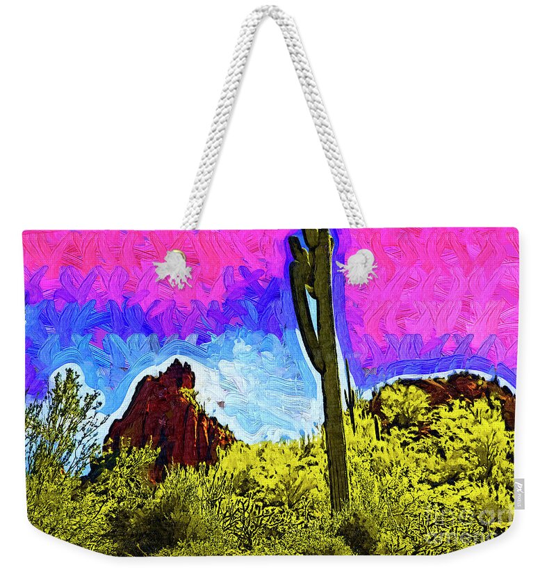 Desert Weekender Tote Bag featuring the digital art Saguaro In The Desert by Kirt Tisdale