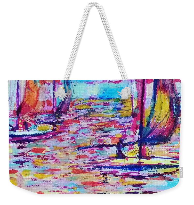 Nautical Weekender Tote Bag featuring the painting Sail Away by Linette Childs
