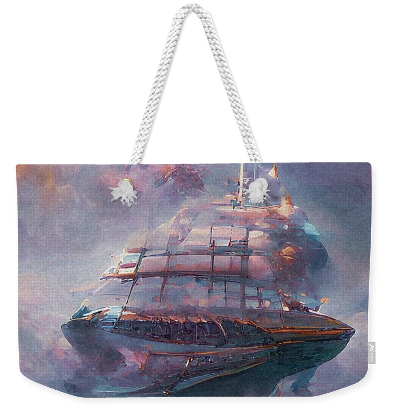 Boat Weekender Tote Bag featuring the digital art Sail the High Seas by Debra Kewley
