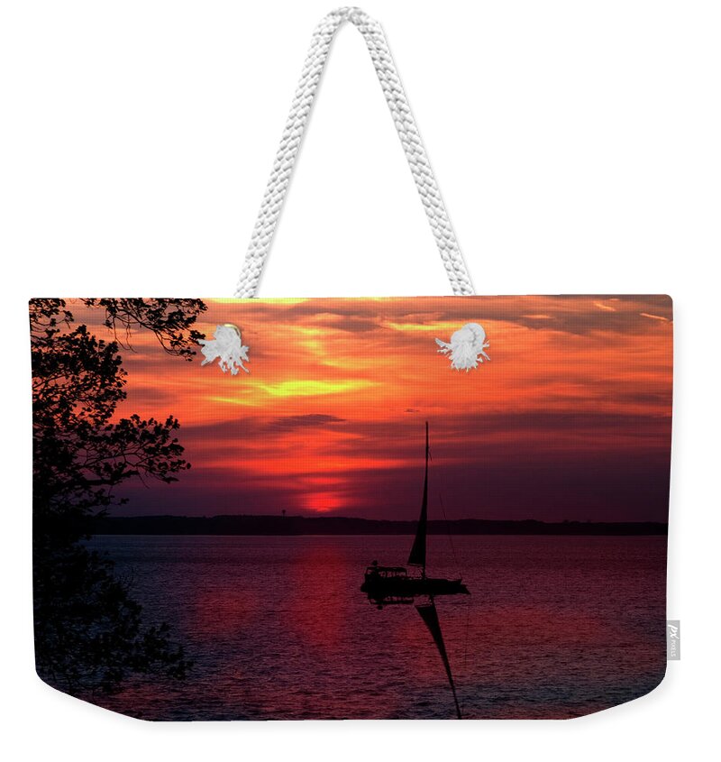 Sailboat Weekender Tote Bag featuring the photograph Sailboat at Sunset on Kentucky Lake 002 by James C Richardson