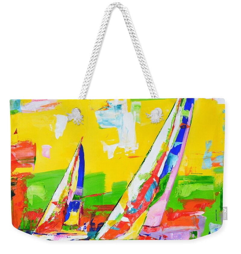 Sailboats Weekender Tote Bag featuring the painting Sailboats 12. by Iryna Kastsova