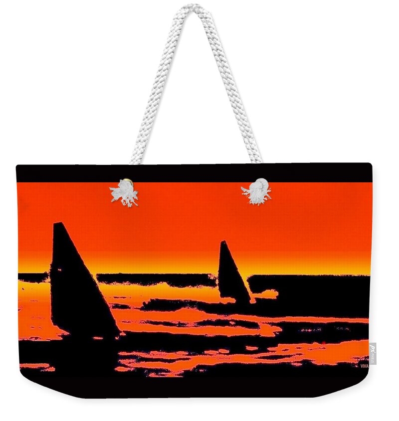 Sailiing Weekender Tote Bag featuring the photograph Sailing In Paradise - Silhouette by VIVA Anderson