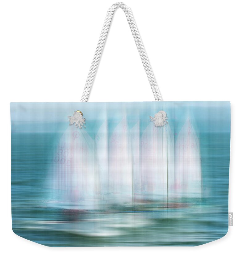 Boats Weekender Tote Bag featuring the photograph Sailing in White by Debra and Dave Vanderlaan
