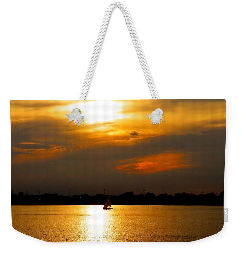 Sailboat Weekender Tote Bag featuring the photograph Sailing Into the Sunset by Linda Stern