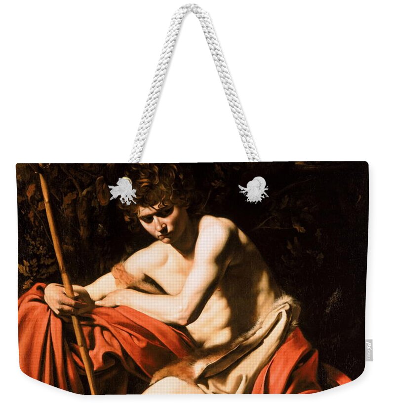 John The Baptist Weekender Tote Bag featuring the painting Saint John in the Wilderness by Michelangelo Merisi da Caravaggio
