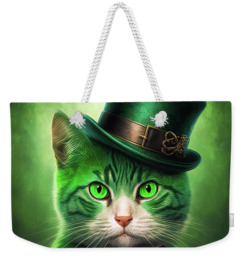 Cat Weekender Tote Bag featuring the digital art Saint Patricks Day Cat 01 by Matthias Hauser