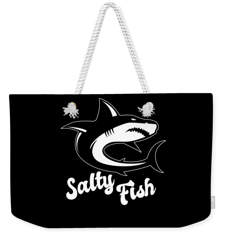 Cool Weekender Tote Bag featuring the digital art Salty Fish Sassy Shark Pun by Flippin Sweet Gear