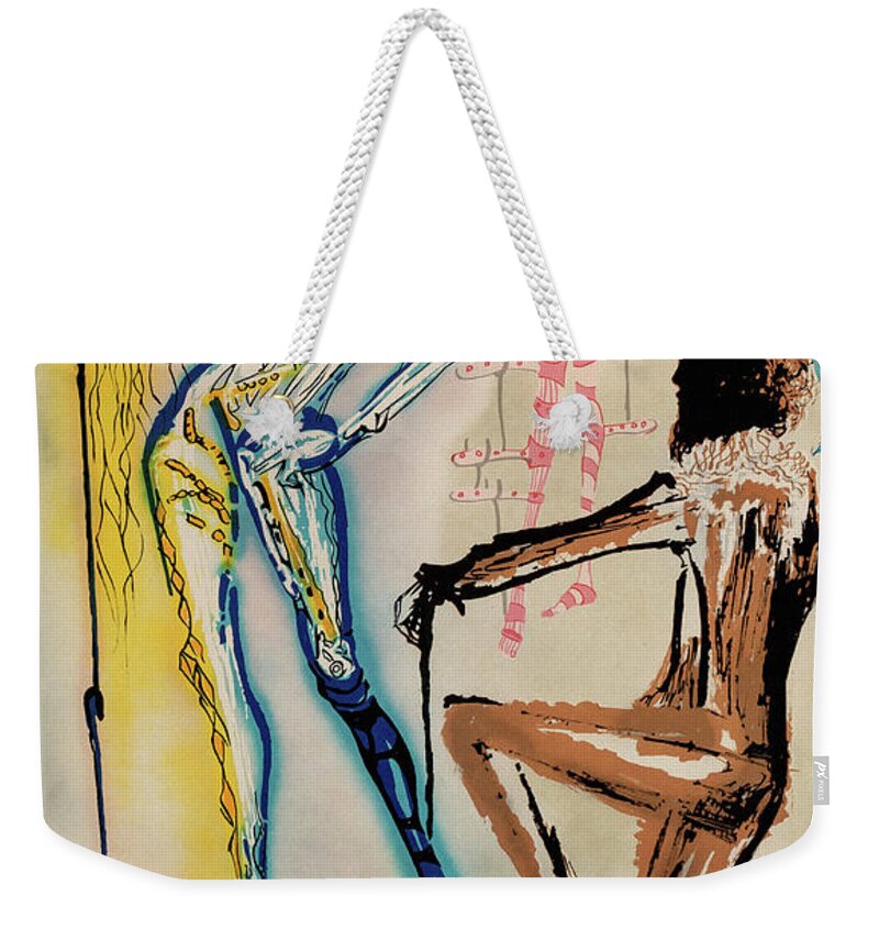 Dali Weekender Tote Bag featuring the photograph Salvador Dali Exhibition 1980 by Andrew Fare