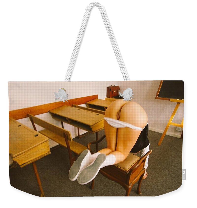 Naughty Weekender Tote Bag featuring the photograph Samantha on the piano stool by Asa Jones