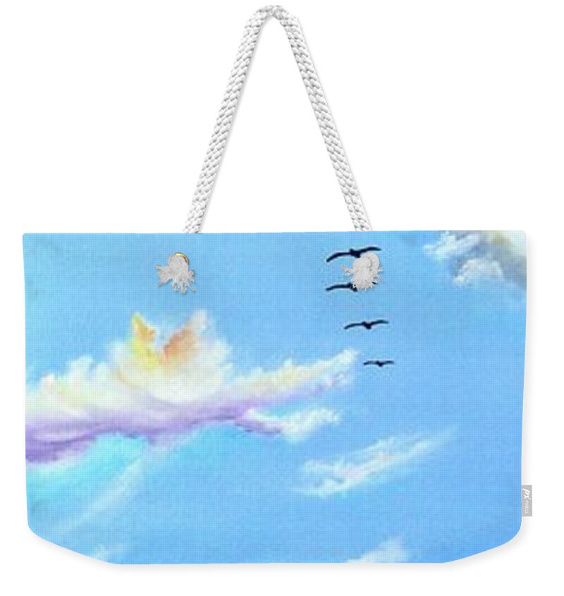 Pelican Weekender Tote Bag featuring the painting San Clemente Pelicans by Mary Scott