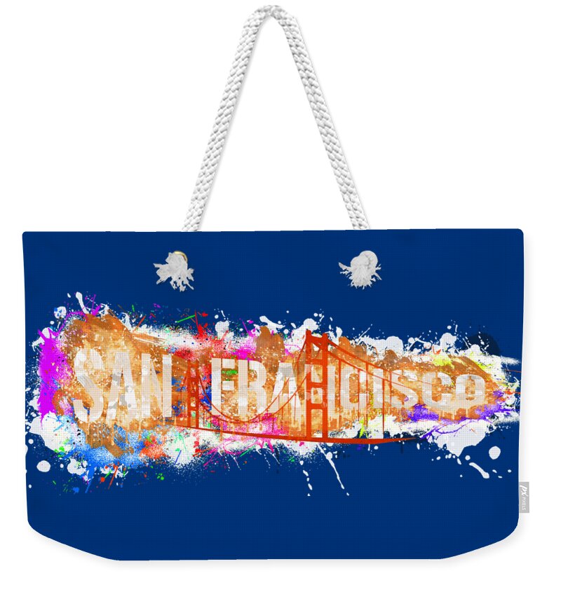 California Weekender Tote Bag featuring the painting San Francisco and Golden Gate Bridge - California USA by Stefano Senise
