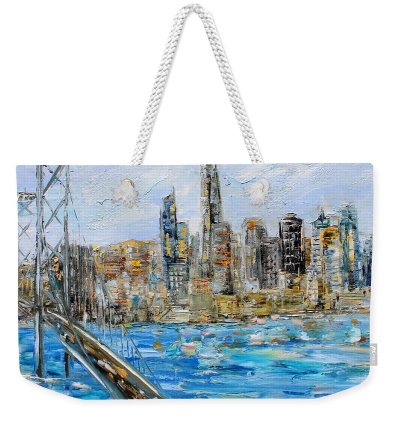 San Francisco Weekender Tote Bag featuring the painting San Francisco skyline by Karen Tarlton
