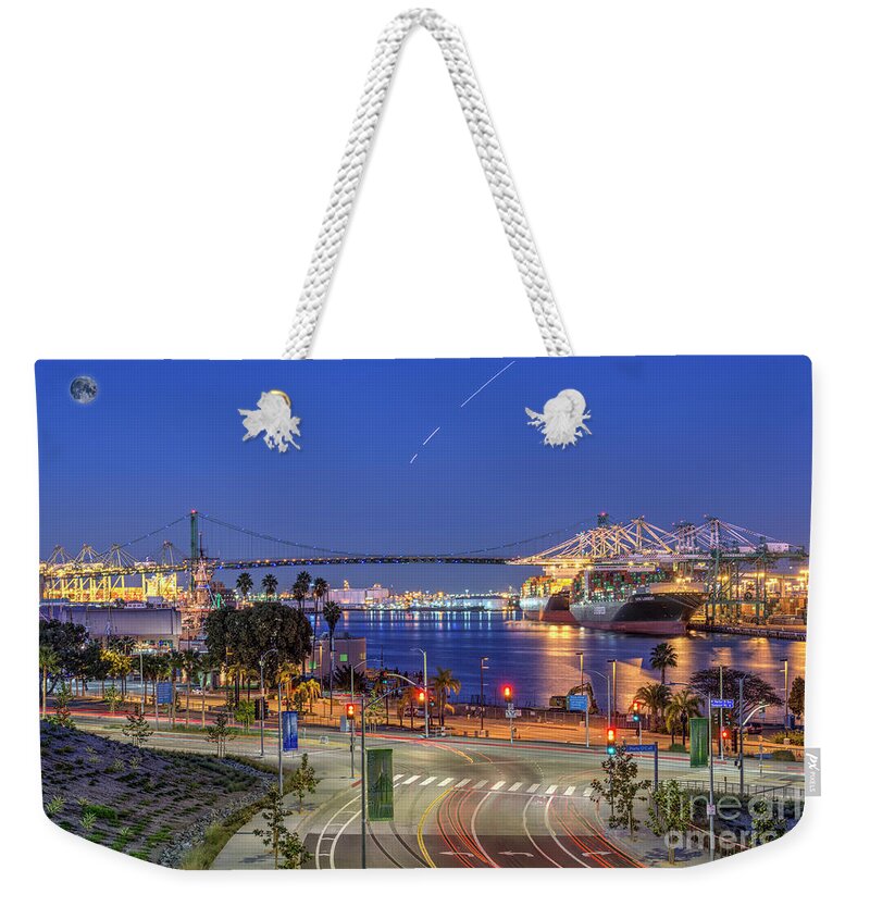 Waterfront Weekender Tote Bag featuring the photograph San Pedro Port of LA Waterfront by David Zanzinger
