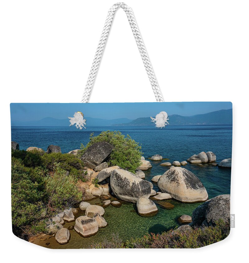 Lake Tahoe Weekender Tote Bag featuring the photograph Sand Harbor Boulders at First Light 3 by Ron Long Ltd Photography