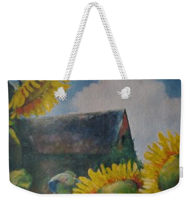 Sunflowers Weekender Tote Bag featuring the painting Sand Mountain Sunflowers by ML McCormick