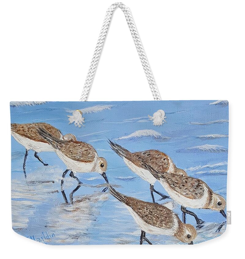 Sandpipers Weekender Tote Bag featuring the painting Sandpipers by Elizabeth Mauldin